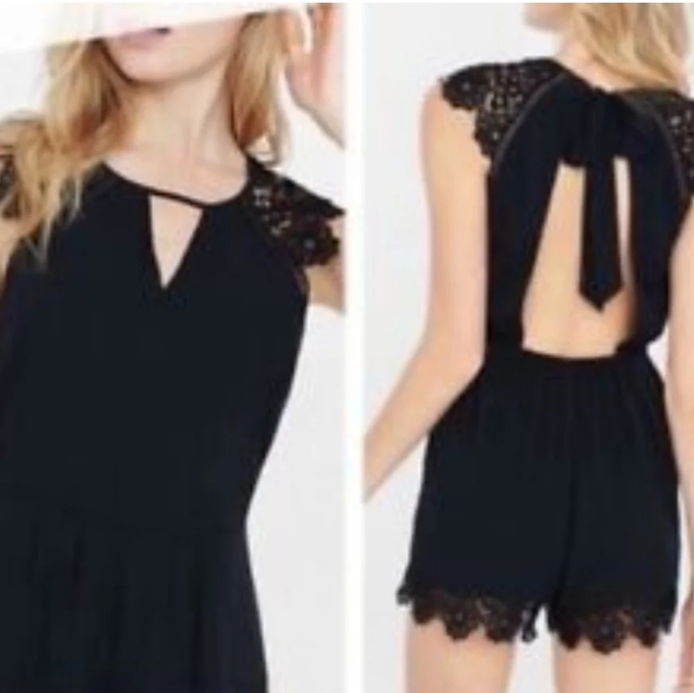 Express Open Back Black Romper Crocheted Cap Sleeve Size 6